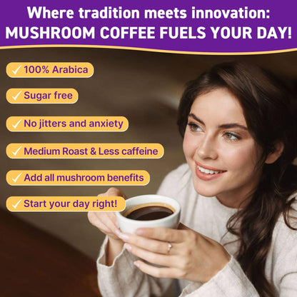 Organic Mushroom Coffee with 11 Mushrooms + 8 Adaptogens - Gluten Free, 30 Servings