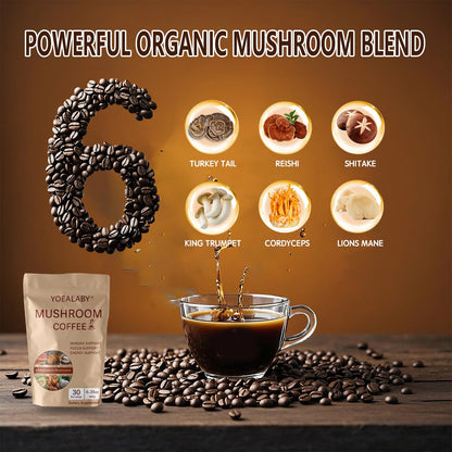 Mushroom Coffee Blend: 6 Adaptogenic Mushrooms + MCT Oil - 180g