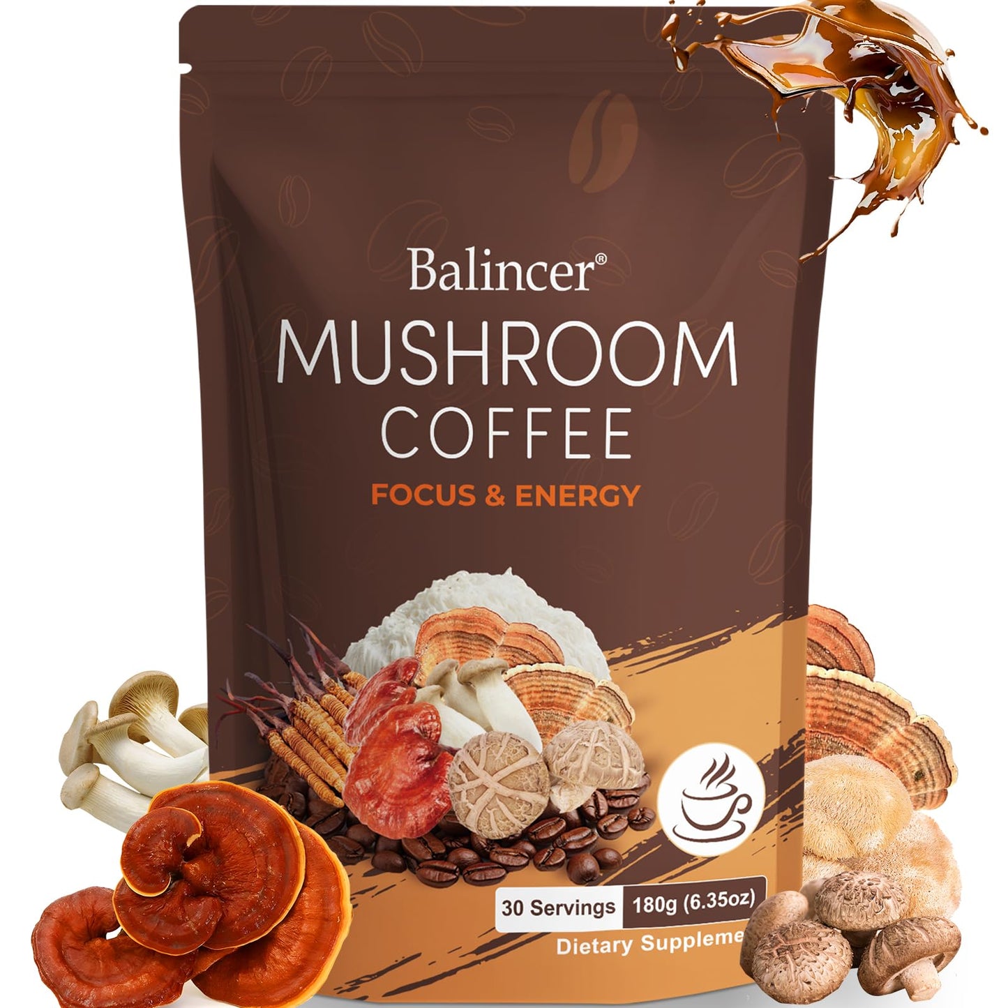 Mushroom Coffee with 6 Adaptogenic Mushrooms – Lion's Mane & Cordyceps