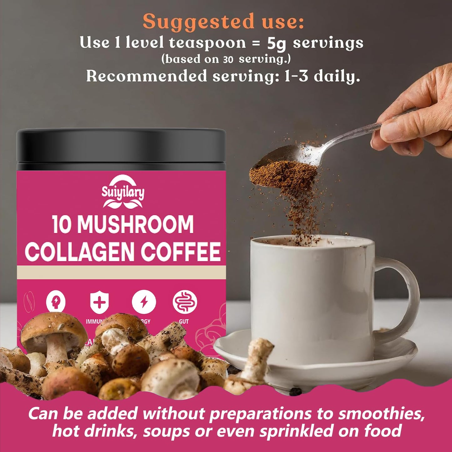 Mushroom Coffee with Collagen - 10-Mushroom Blend, 150g, 30 Servings