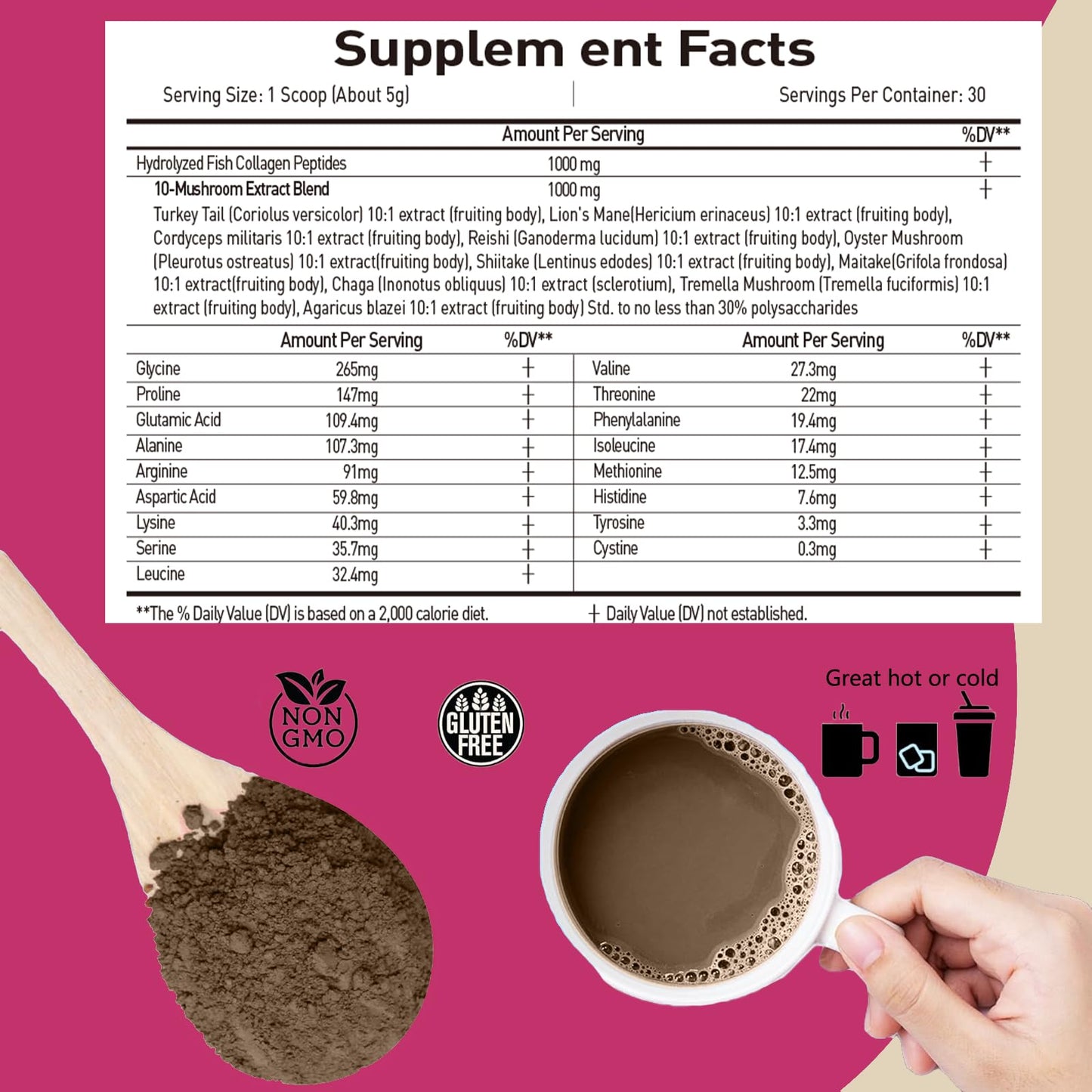 Mushroom Coffee with Collagen - 10-Mushroom Blend, 150g, 30 Servings