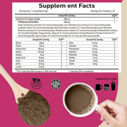 Mushroom Coffee with Collagen - 10-Mushroom Blend, 150g, 30 Servings