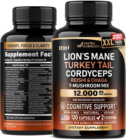 Mushroom Complex Supplement – Organic 12-Mushroom Blend, USA Made
