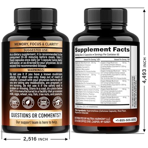 Mushroom Complex Supplement – Organic 12-Mushroom Blend, USA Made