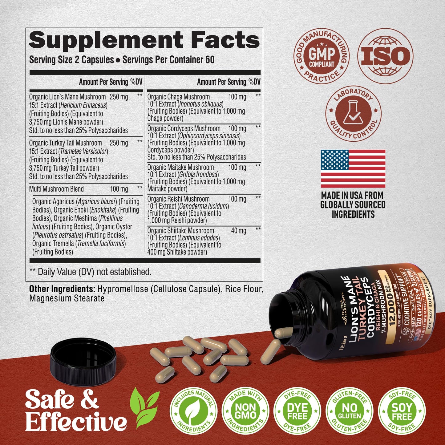 Mushroom Complex Supplement – Organic 12-Mushroom Blend, USA Made