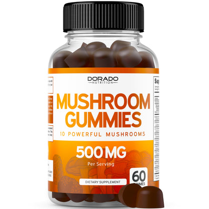 Mushroom Gummies 10-in-1 Blend – 60 Gummies for Focus & Brain | Vegan, USA Made