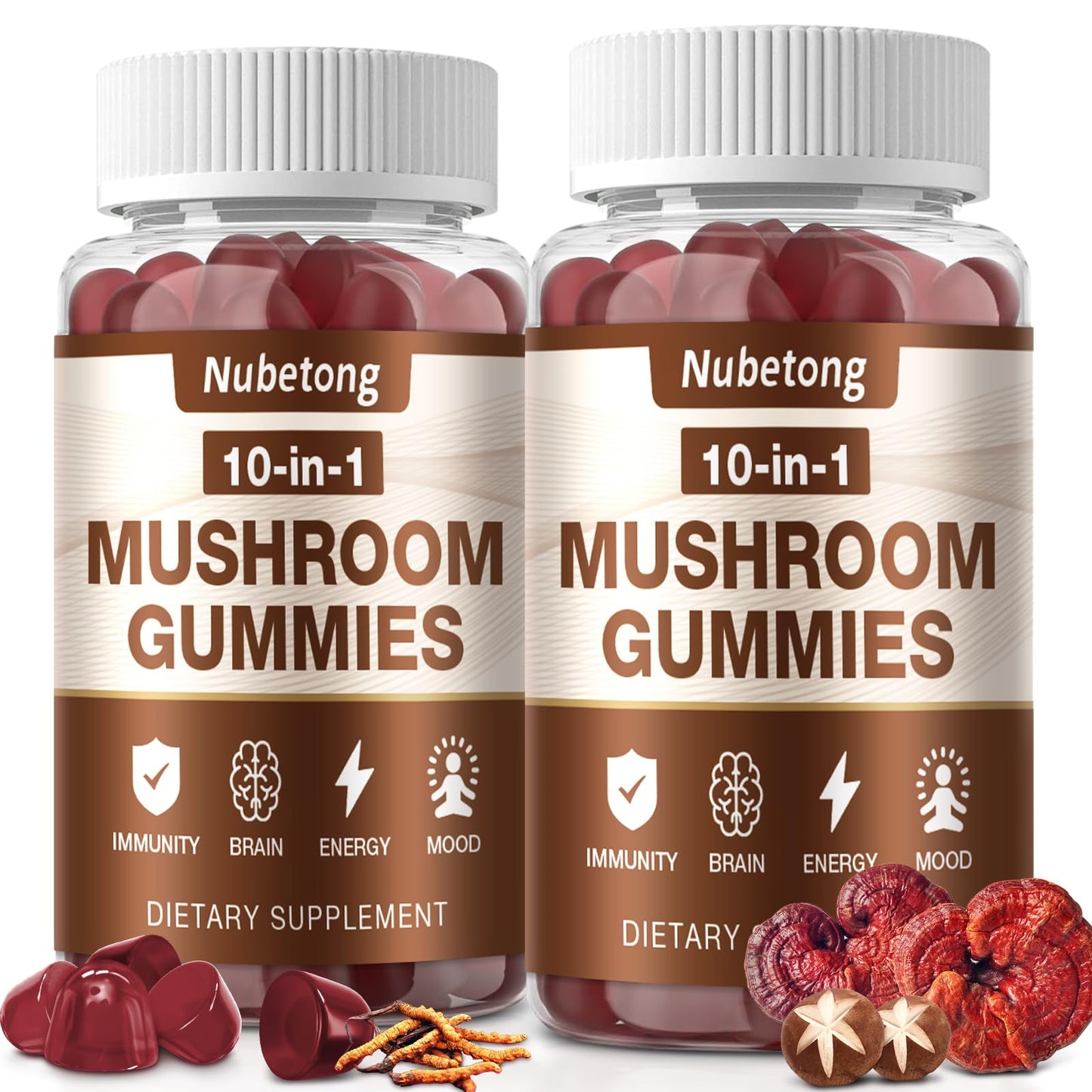 Mushroom Gummies - 10-Mushroom Complex for Adults (2 Pack) | Brain & Immunity Support