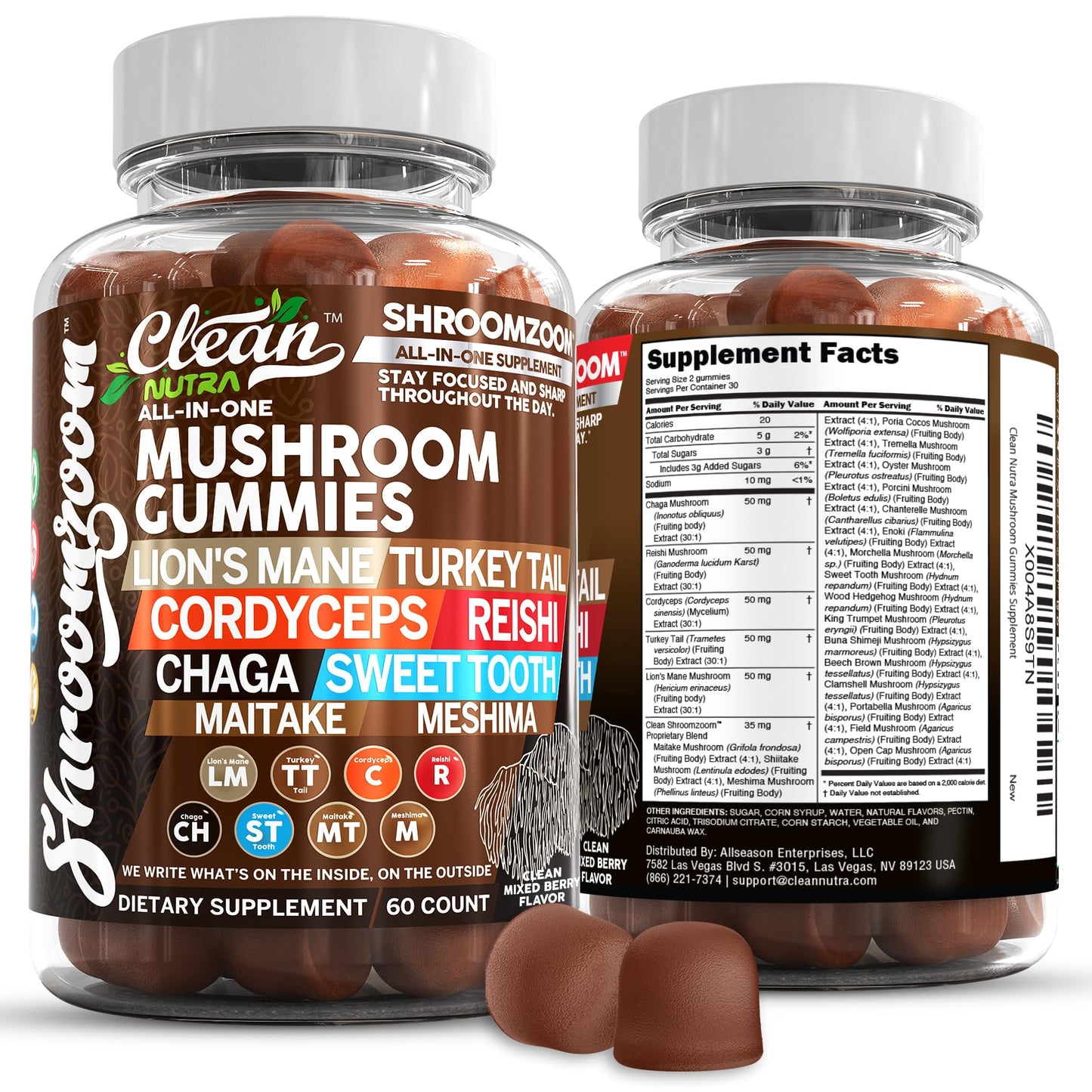 15-in-1 Mushroom Gummies with Lion's Mane, Turkey Tail & More | Immune Support for Men & Women | Clean Nutra