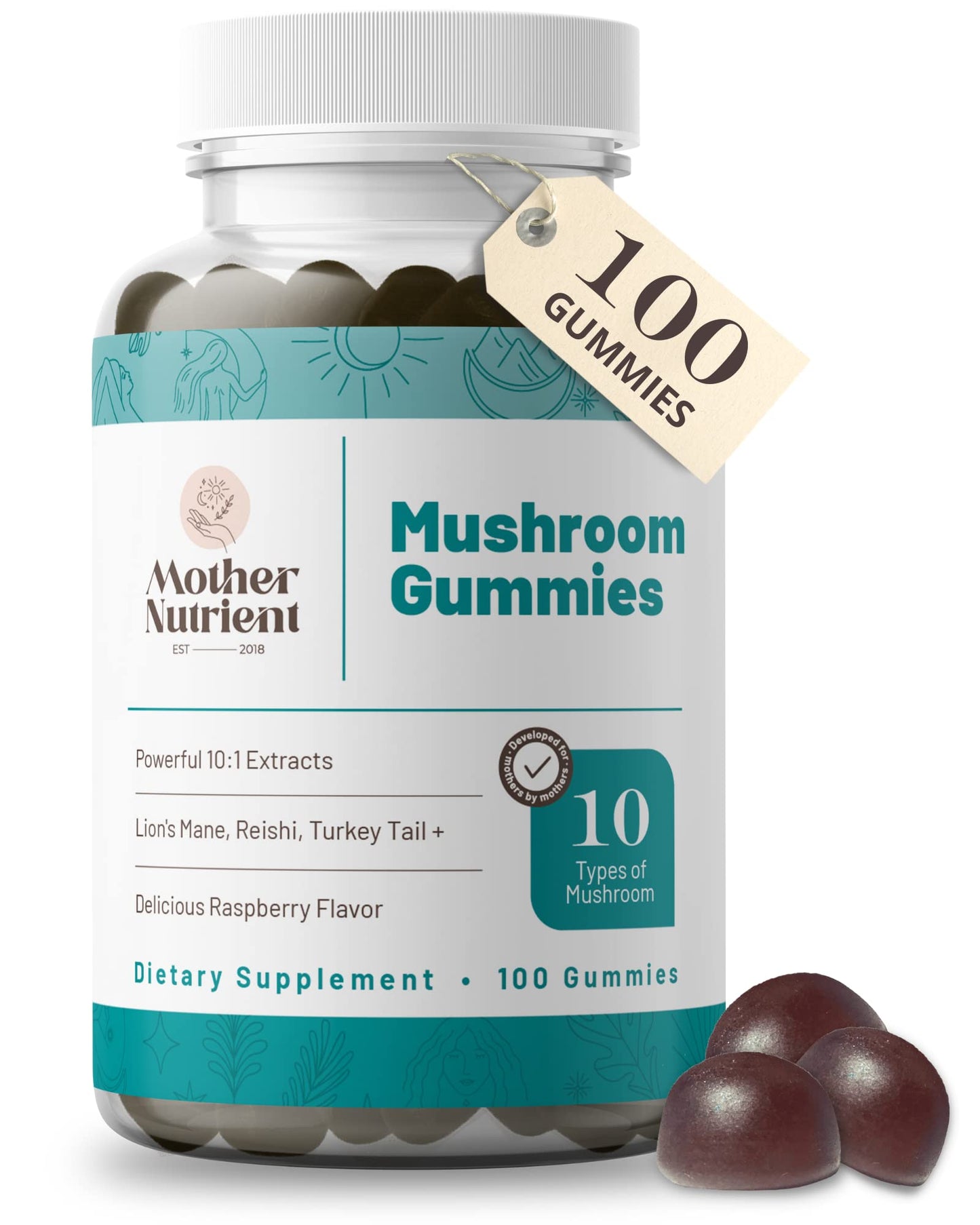 Mushroom Gummies – 50 Day Supply (100 ct) | Chaga Reishi Cordyceps Lion’s Mane
