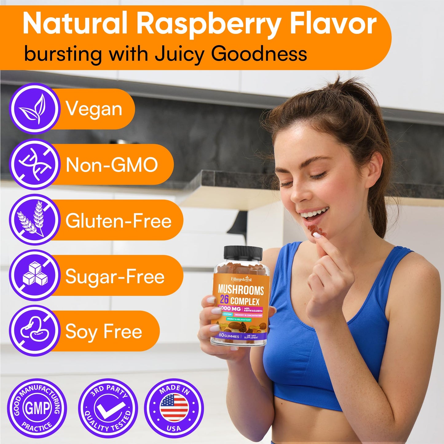 Mushroom Gummies for Adults 4000mg – 26-in-1 Brain Support with Ashwagandha & Lion's Mane
