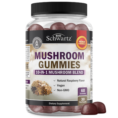 Mushroom Gummies for Adults – 10-in-1 Mood & Focus (60 Count) – Lions Mane & Turkey Tail