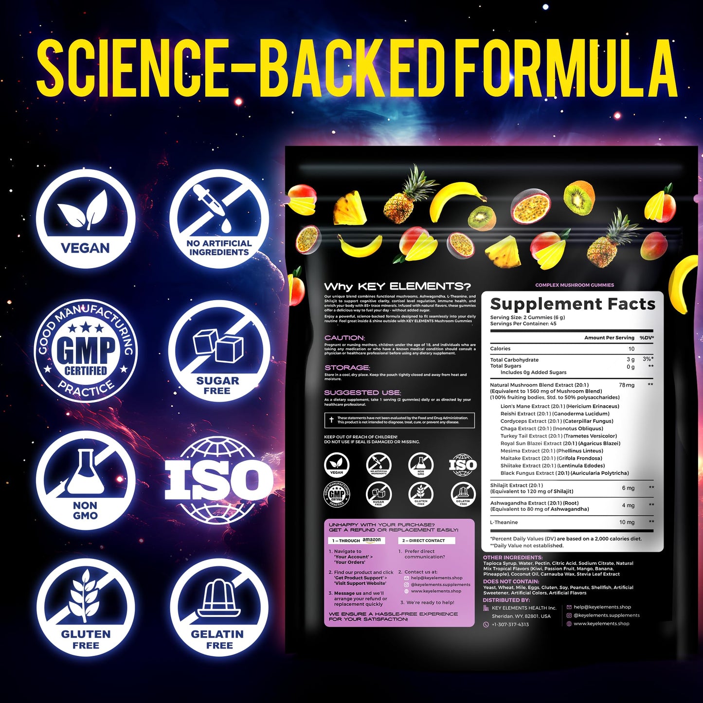 Next-Gen Mushroom Gummies with Ashwagandha & L-Theanine | 10-Mushroom Nootropic + Shilajit