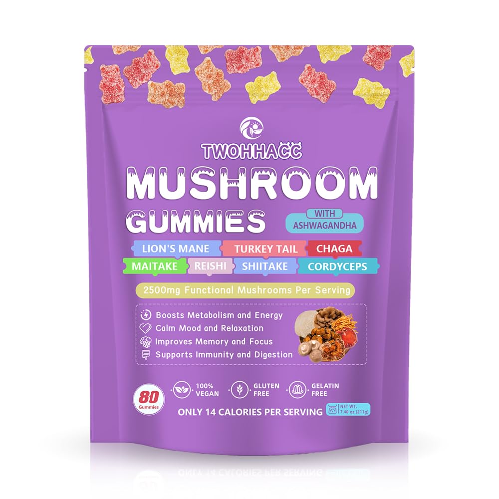 Mushroom Gummies with Ashwagandha & Lion's Mane – Nootropic Brain Support, Immune & Stress Relief