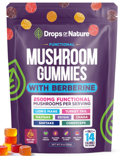 Mushroom Gummies & Berberine - 7-Mushroom Complex (60 Gummies) | Focus & Immunity