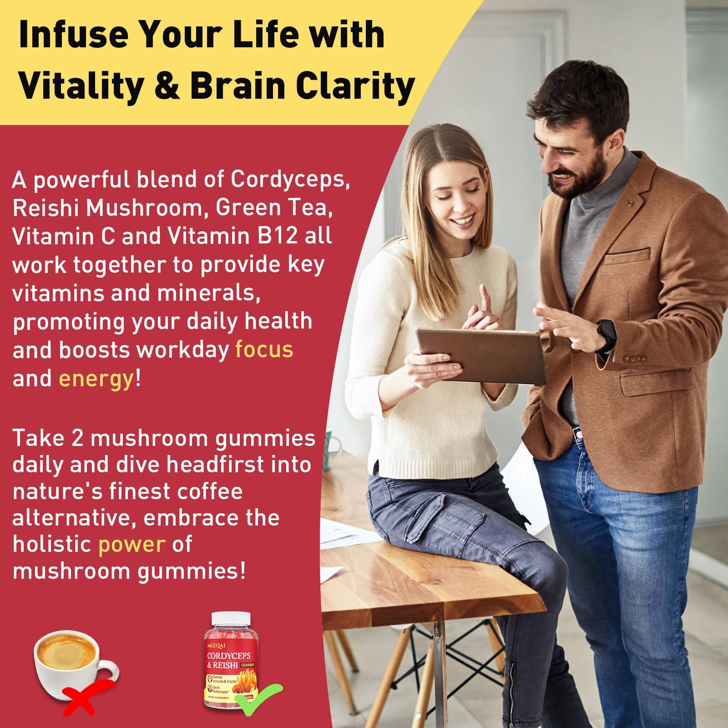 Mushroom Gummies with Cordyceps & Reishi – Brain, Energy, Focus, Immunity & Rest (60 Count)