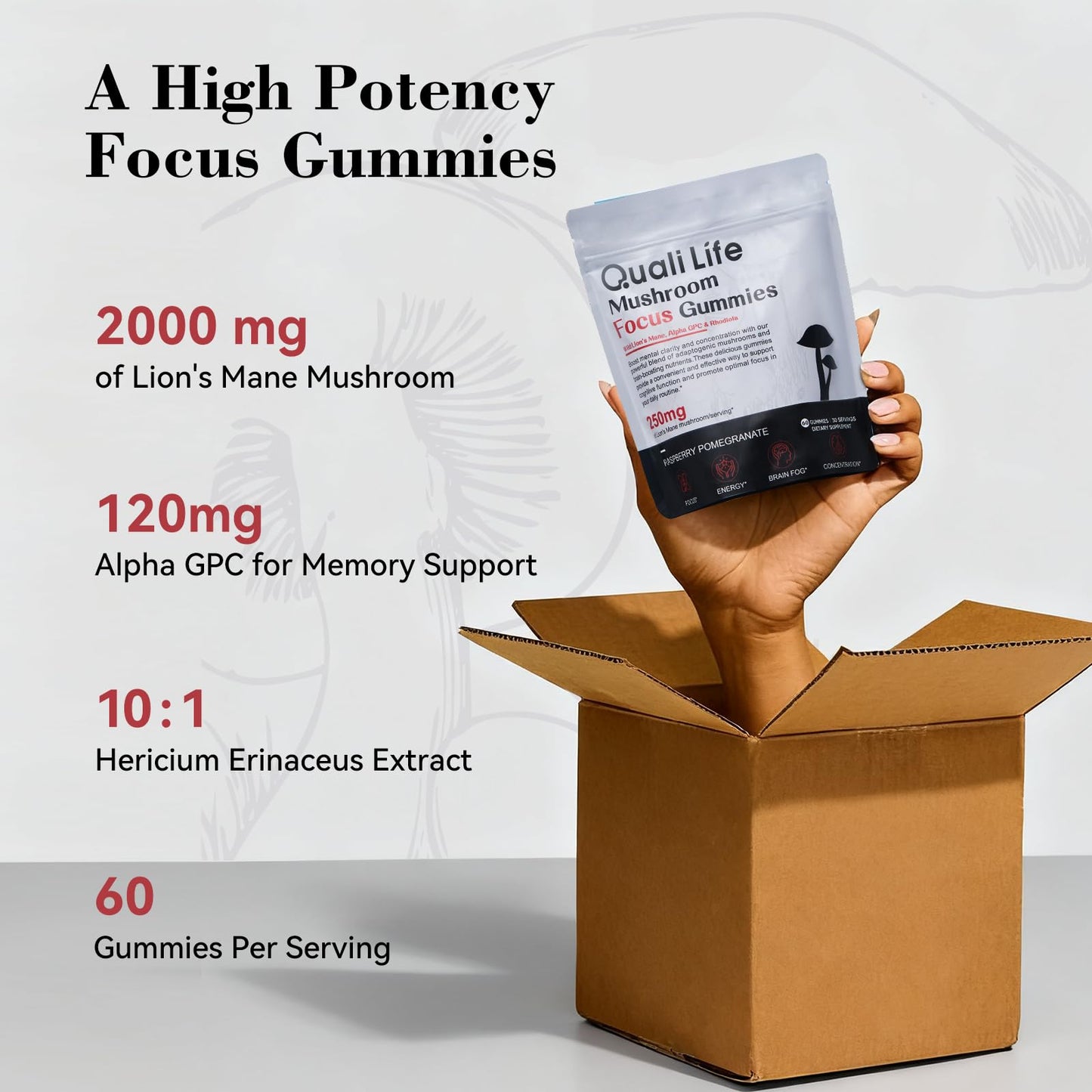 Mushroom Gummies with Lion's Mane – Focus & Memory Nootropics, Vegan, 60 Count