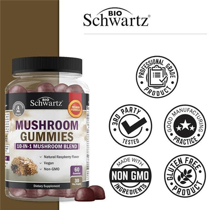 Mushroom Gummies for Adults – 10-in-1 Mood & Focus (60 Count) – Lions Mane & Turkey Tail