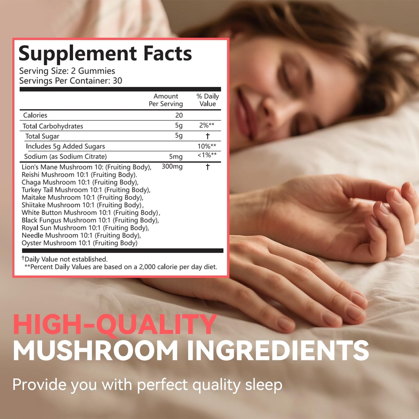 Mushroom Gummies – Lions Mane, Reishi, Chaga & Maitake for Immune Support and Focus (Vegan Strawberry) 60 Count