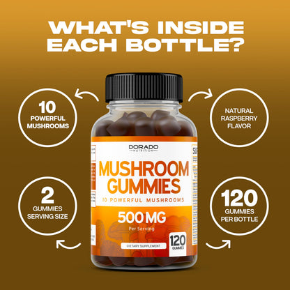 Mushroom Gummies 2500mg - 10-in-1 Focus & Brain Support | Vegan & USA Made