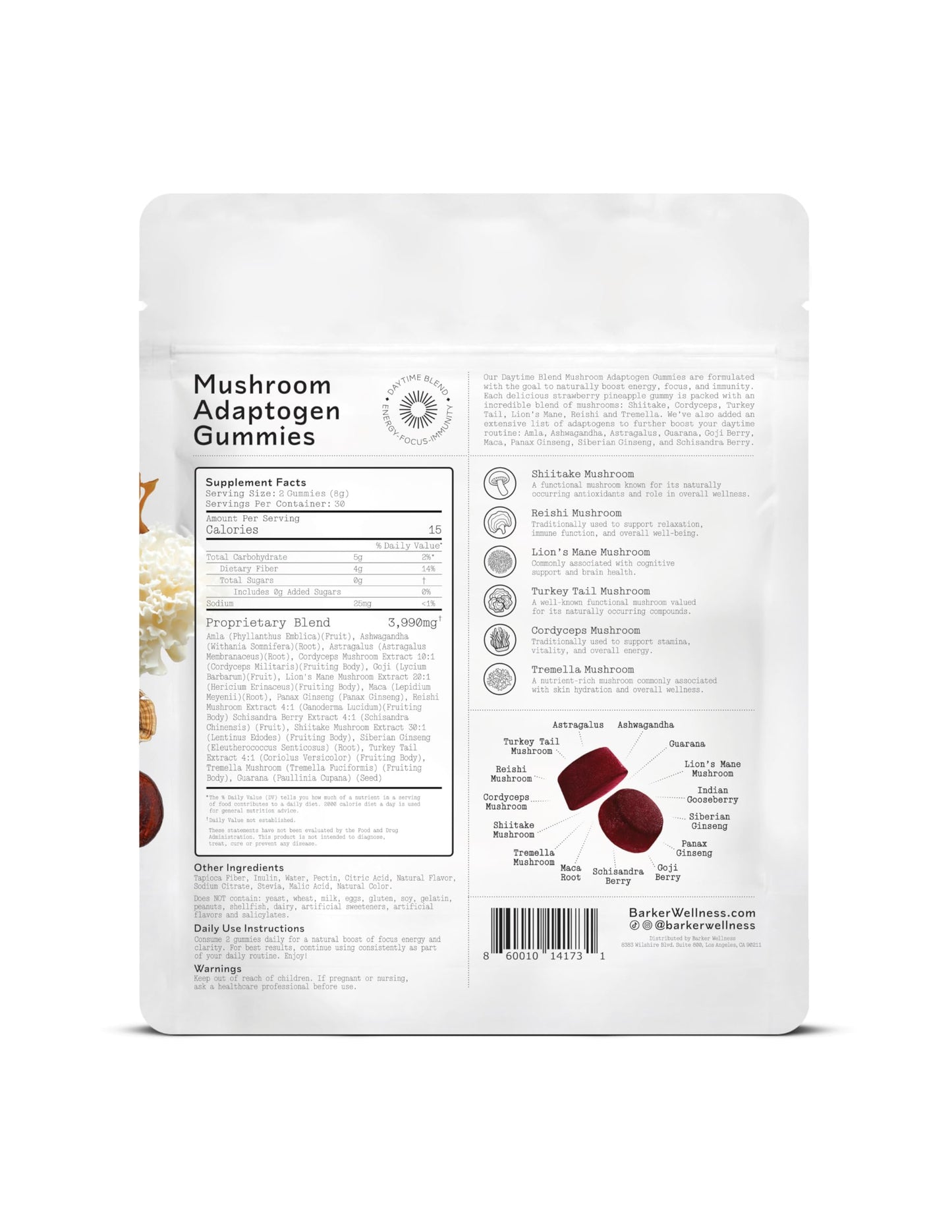 Mushroom Gummies - Lion's Mane, Cordyceps, Reishi, Shiitake Adaptogen Supplement | Immune Support, De-Stress, Mood & Energy - 60 Count | Vegan, Sugar-Free, Non-GMO