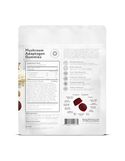 Mushroom Gummies - Lion's Mane, Cordyceps, Reishi, Shiitake Adaptogen Supplement | Immune Support, De-Stress, Mood & Energy - 60 Count | Vegan, Sugar-Free, Non-GMO