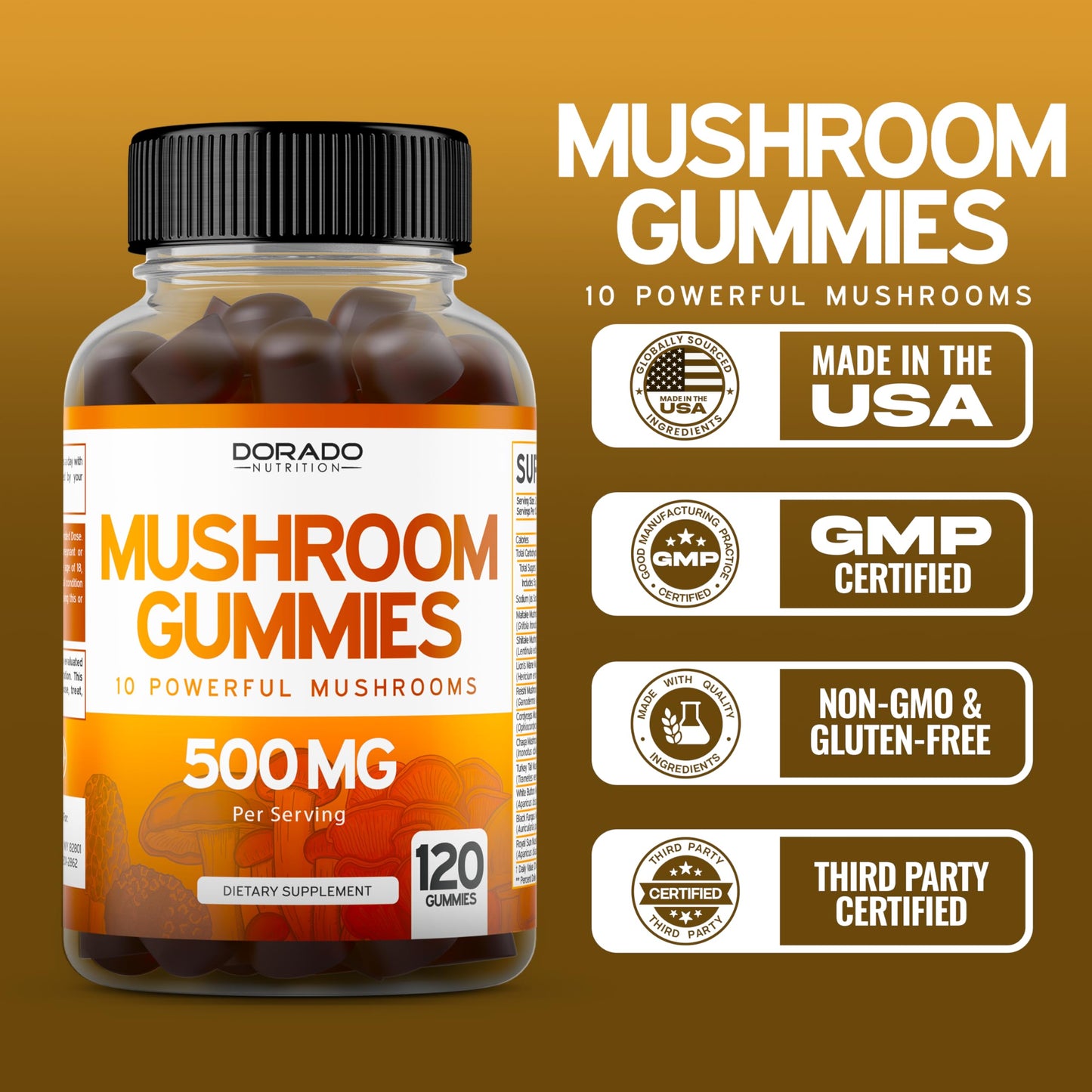 Mushroom Gummies 2500mg - 10-in-1 Focus & Brain Support | Vegan & USA Made