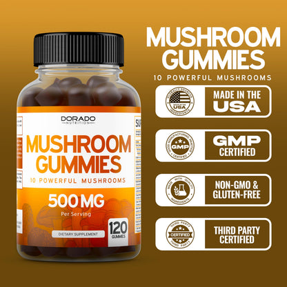 Mushroom Gummies 2500mg - 10-in-1 Focus & Brain Support | Vegan & USA Made