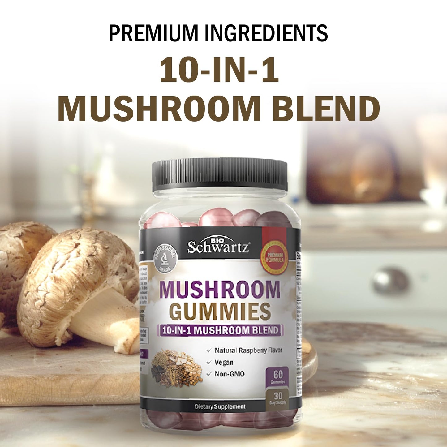 Mushroom Gummies for Adults – 10-in-1 Mood & Focus (60 Count) – Lions Mane & Turkey Tail
