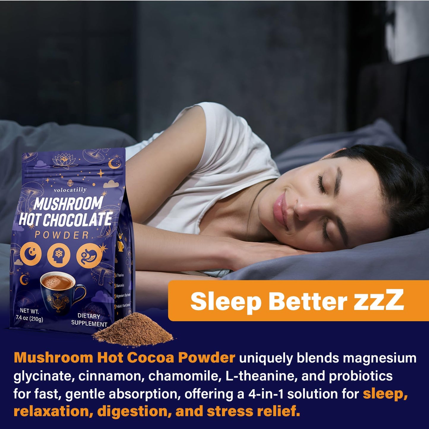 Mushroom Hot Cocoa with Magnesium Glycinate & Reishi - Vegan Sleep Support 7.4oz