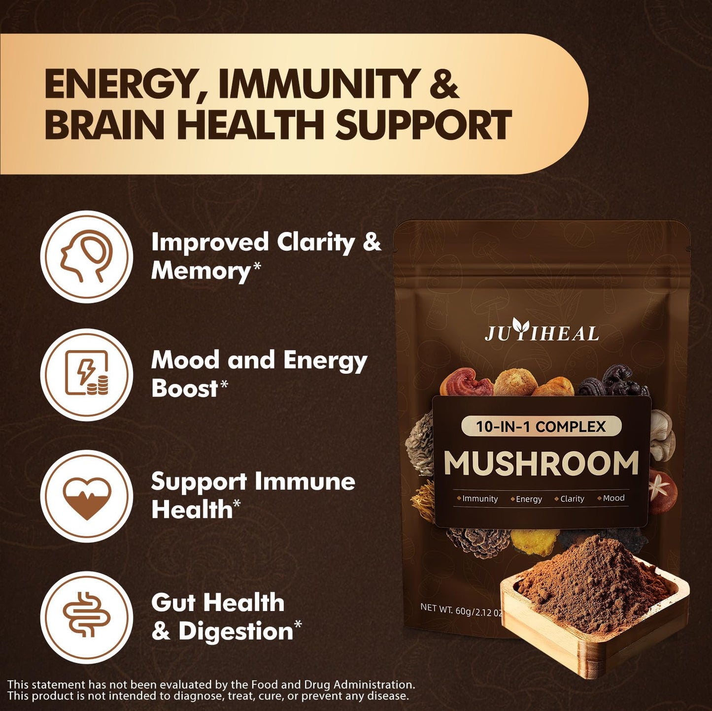 10-in-1 Organic Mushroom Powder – Lion's Mane & More (60g)