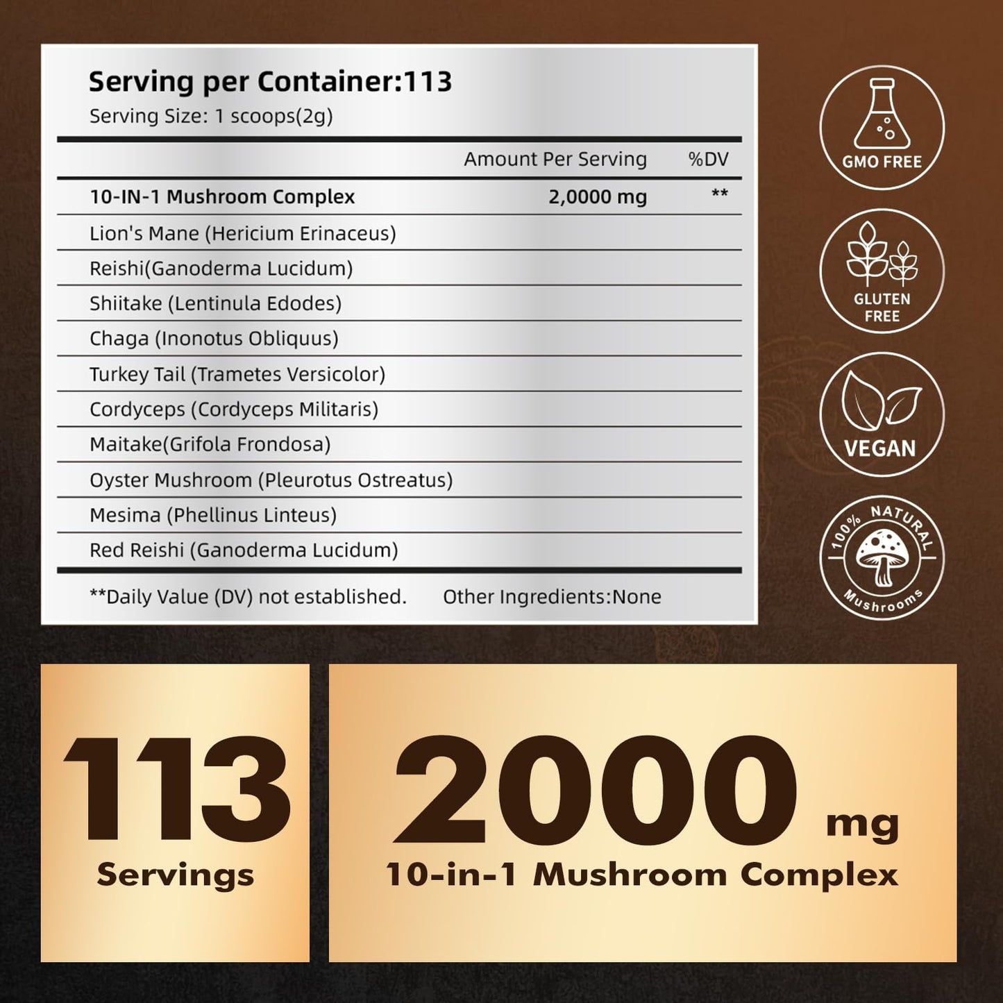 10-in-1 Mushroom Powder Complex – Lions Mane, Reishi, Chaga, Turkey Tail | 8oz