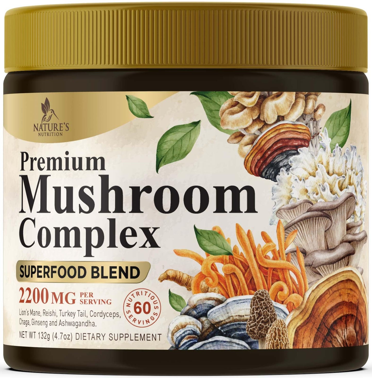 Mushroom Powder 2200mg – 11-in-1 Organic Lion's Mane, Reishi, Cordyceps | 60 Servings