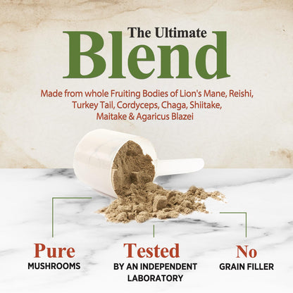 Mushroom Powder 2200mg – 11-in-1 Organic Lion's Mane, Reishi, Cordyceps | 60 Servings