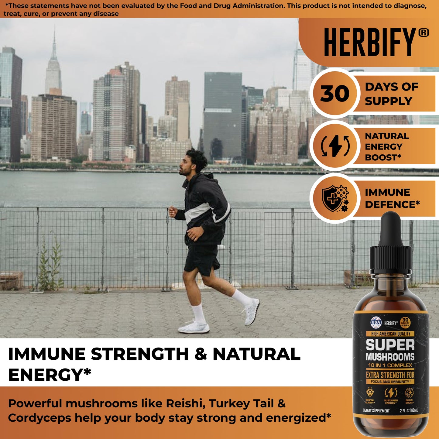 Multi-Mushroom Immune & Brain Health Supplement – Lions Mane, Reishi, Cordyceps | Made in USA
