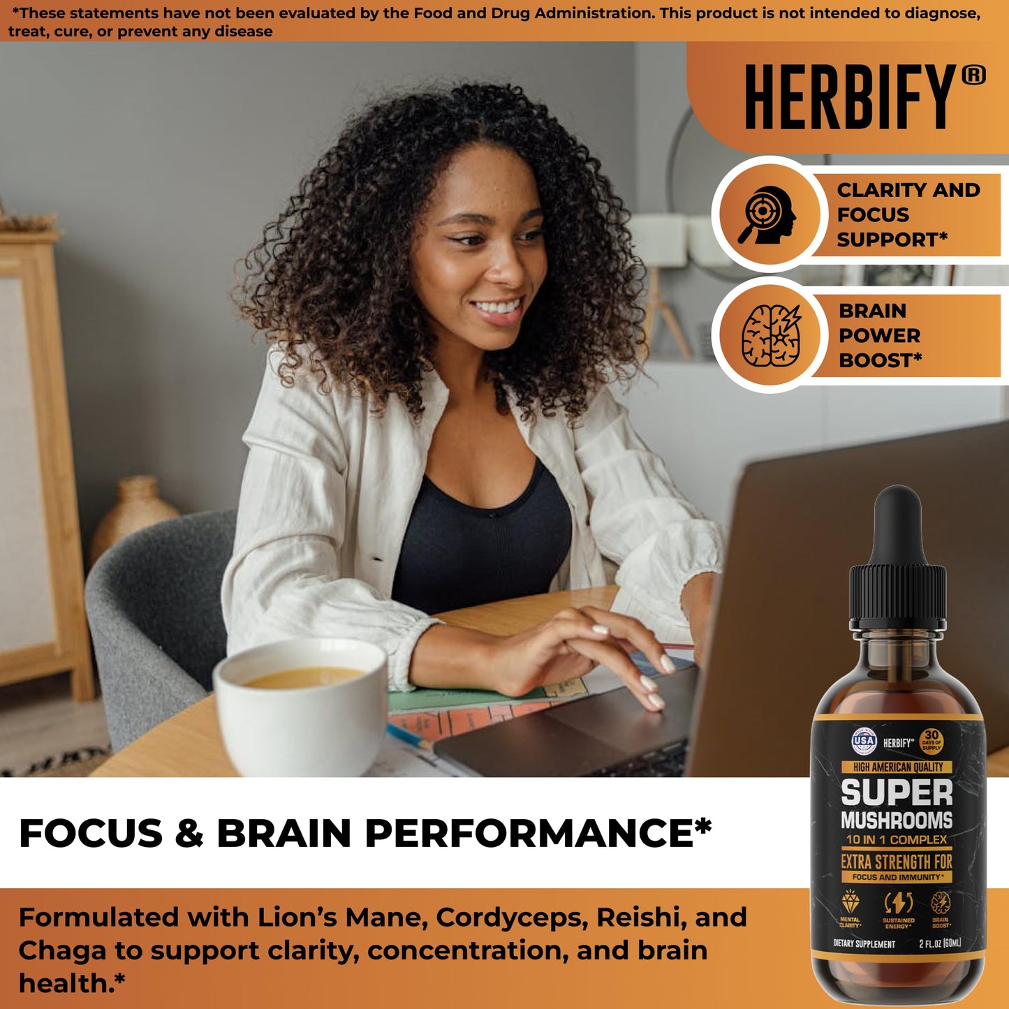 Multi-Mushroom Immune & Brain Health Supplement – Lions Mane, Reishi, Cordyceps | Made in USA
