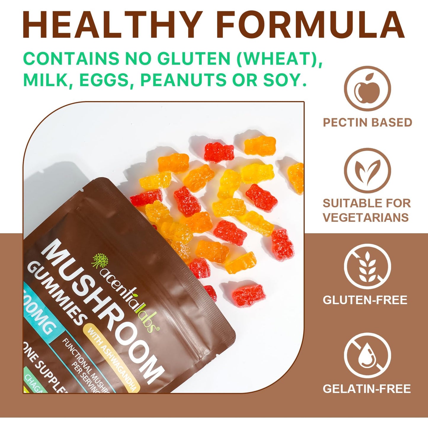 Lions Mane Mushroom Gummies Supplement Blend Organic Reishi, Cordyceps & More, Boosts Energy, Memory, Immunity - 80 Gummies (2)