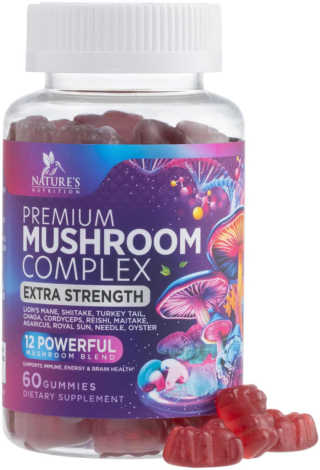 Mushroom Gummies: 12-Mushroom Complex for Immune Support & Nootropics - 60 Gummies