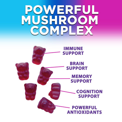 Mushroom Gummies: 12-Mushroom Complex for Immune Support & Nootropics - 60 Gummies