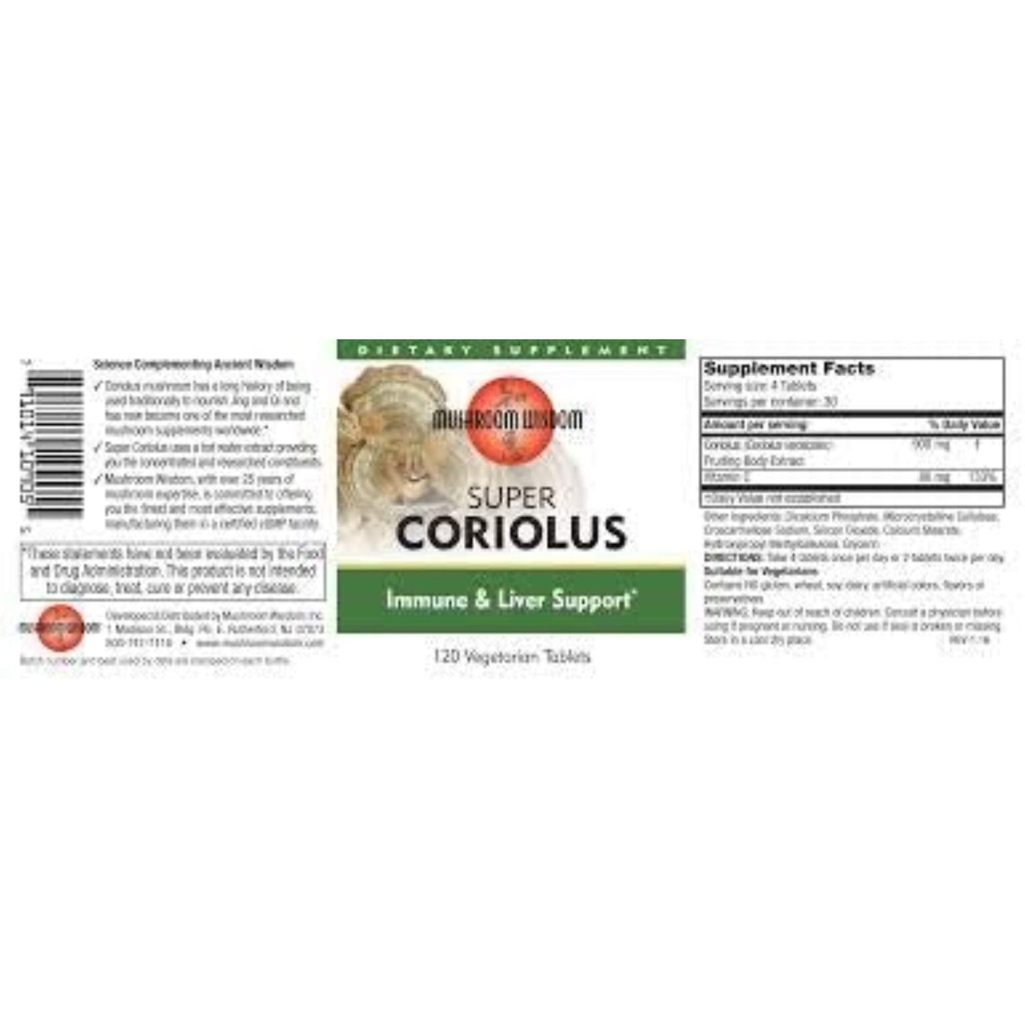 Mushroom Wisdom Super Coriolus with Maitake D Fraction – 120 Tablets