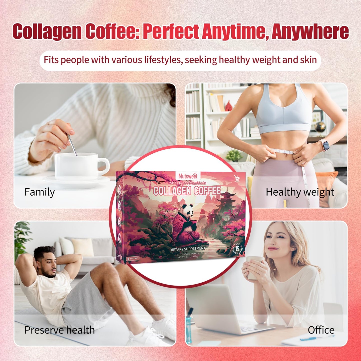 Mustsweet Instant Coffee with Vital Proteins Collagen Peptides – Skin, Joint & Gut Health, 15 Servings