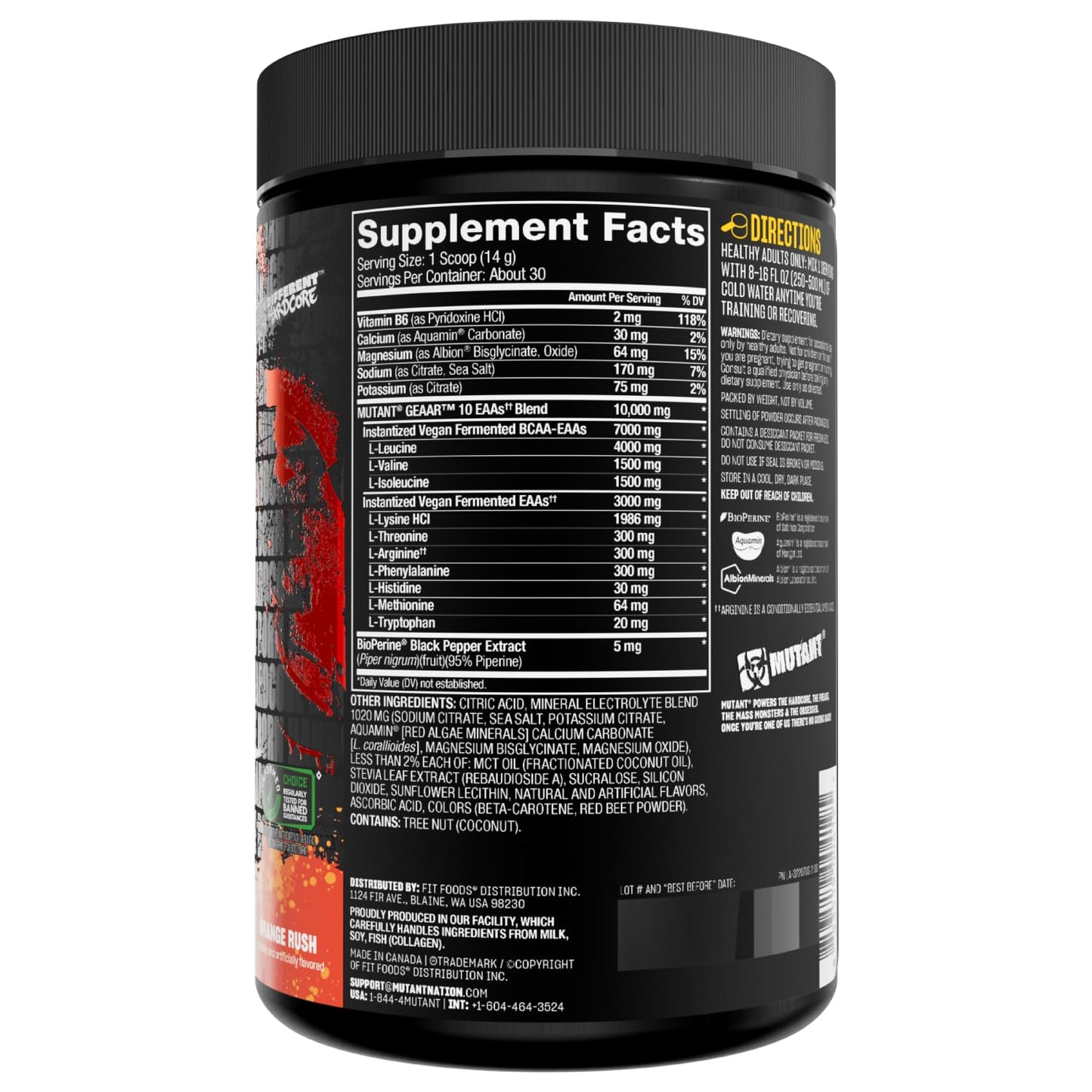 Mutant GEAAR Orange Rush – 9.4g EAAs + Arginine, 7g BCAAs, 4g Leucine, Electrolytes | 30 Servings