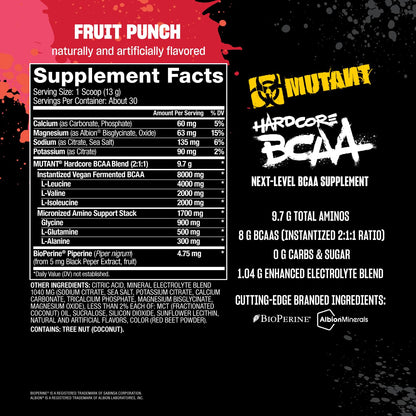 Mutant Hardcore BCAA – Hydration & Recovery | 30 Servings, Fruit Punch