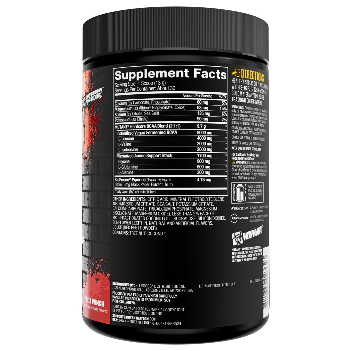 Mutant Hardcore BCAA – Hydration & Recovery | 30 Servings, Fruit Punch