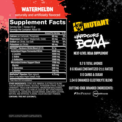 Mutant Hardcore BCAA - Hydration + Recovery (Watermelon, 30 Servings)