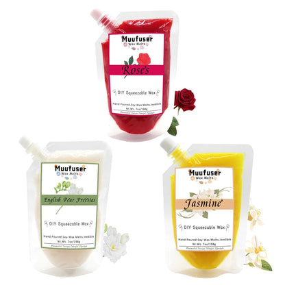 Muufuuser DIY Squeezable Soy Wax Candle — 7 oz, 55h Burn, 3 Scents (Jasmine, Rose, English Pear & Freesia)