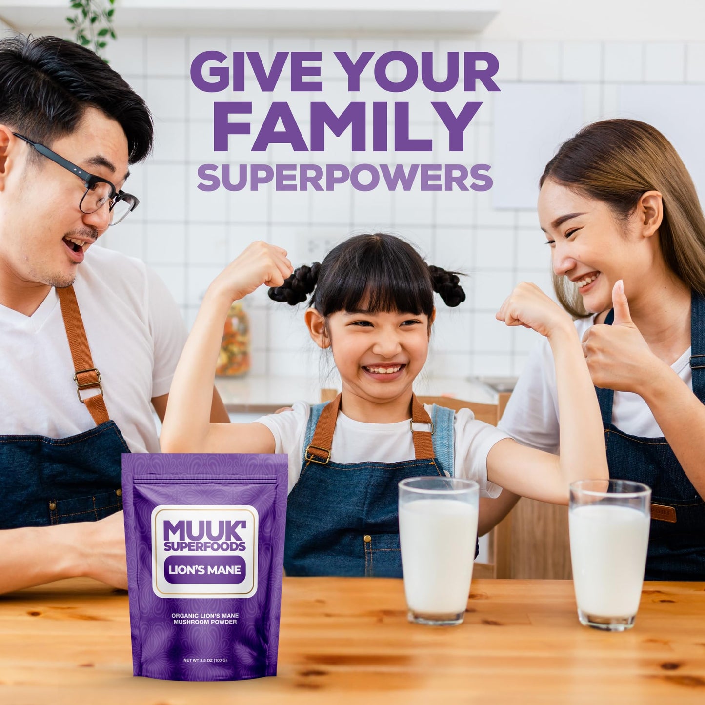 MUUK' SUPERFOODS | Pure Organic Lion's Mane Mushroom Powder | Brain-Boosting, USA-Made | 3.5 oz (100g), 60 Servings