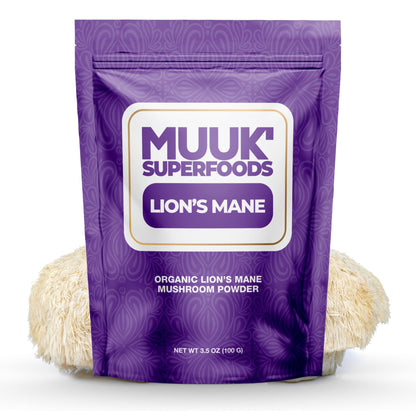 MUUK' SUPERFOODS | Pure Organic Lion's Mane Mushroom Powder | Brain-Boosting, USA-Made | 3.5 oz (100g), 60 Servings