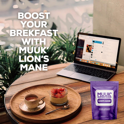 MUUK' SUPERFOODS | Pure Organic Lion's Mane Mushroom Powder | Brain-Boosting, USA-Made | 3.5 oz (100g), 60 Servings