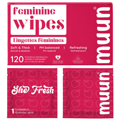 Muun Feminine Wipes Bulk — 120 Count, pH-Balanced, Vitamin E & Chamomile