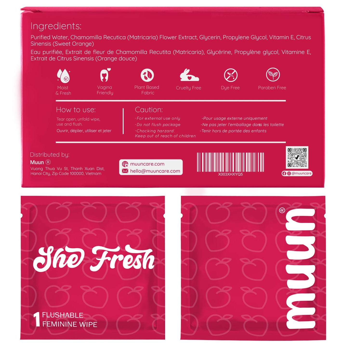 Muun Feminine Wipes Bulk — 120 Count, pH-Balanced, Vitamin E & Chamomile
